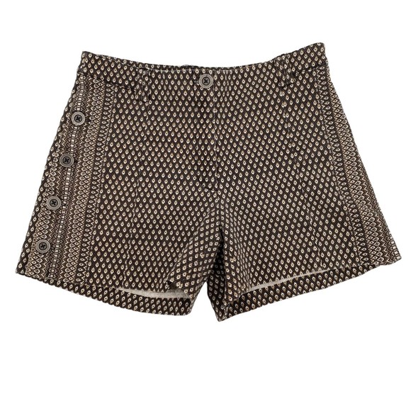 Anthropologie Women's Shorts Cartonnier Brown Print Button Side 4" Casual 4 S - Picture 2 of 6